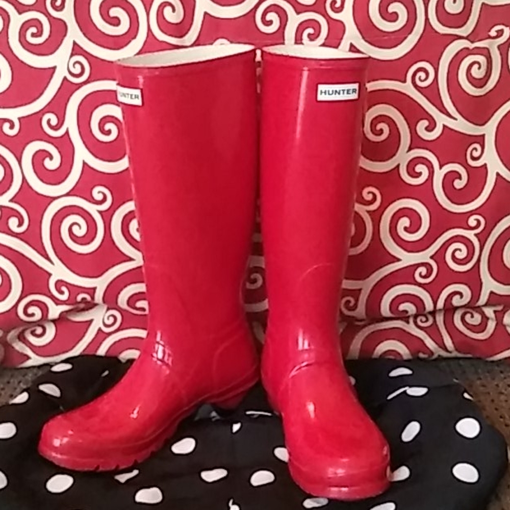 ❤Red Tall Hunter Boots